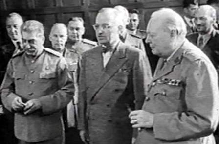 Joseph Stalin. Harry S. Truman and Winston Churchill at Potsdam, Germany for Conference. Photo by Jim Bates